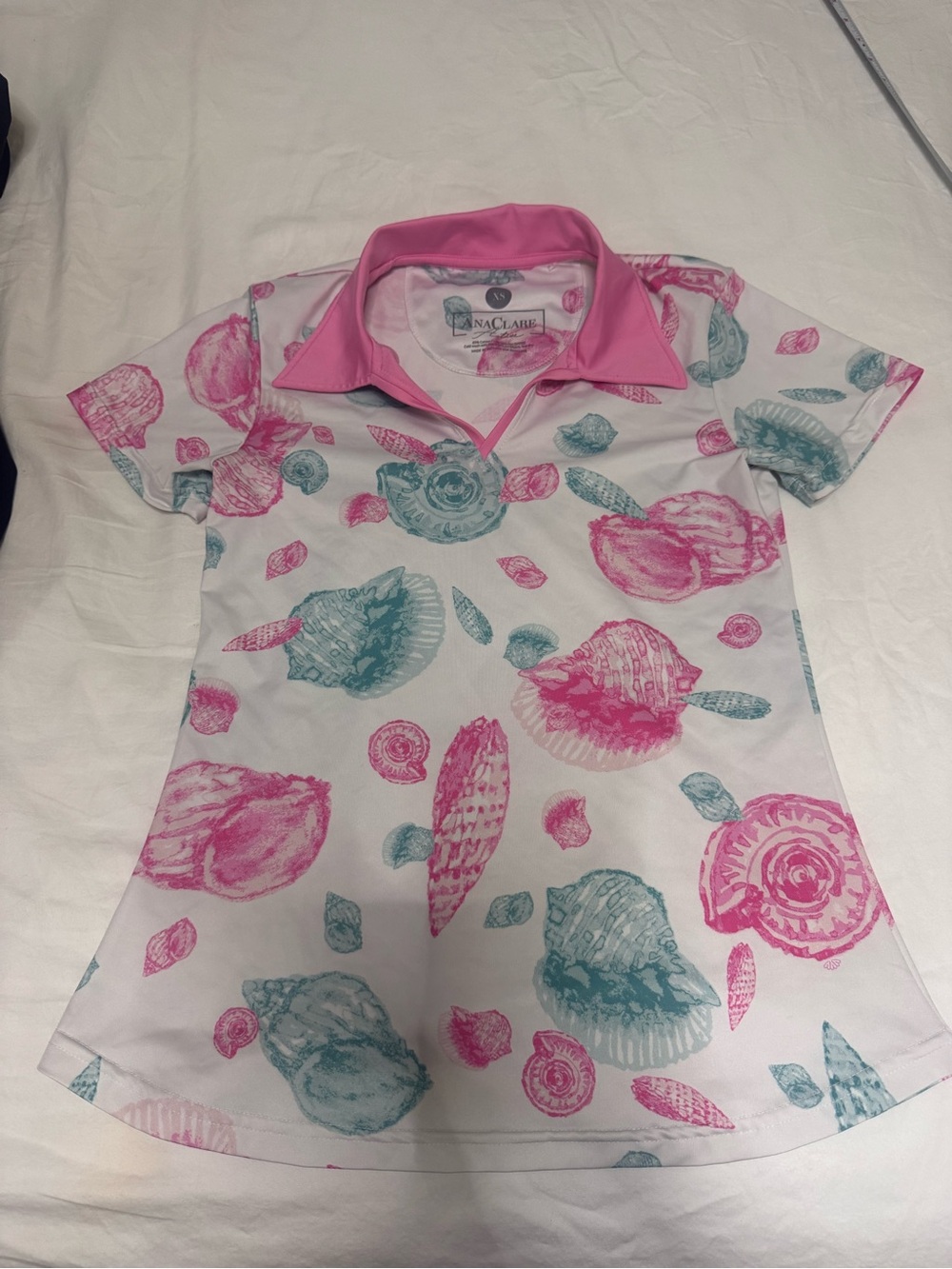 NAUTICA Girls Pink & Teal Shell-Print Polo Top